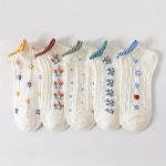 Temu｜5pcs 우아한 여성용 꽃무늬 발목 양말, 버블 레이스 트림, 통기성 폴리에스터 혼방, 손세탁 가능 Temu... 