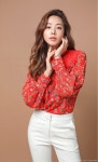 styleonme--Floral Print Lace Detail Frill Neck Blouse--47965 47966 47968-- | 트렌치 코트, 레이스 블라우스, 스타일