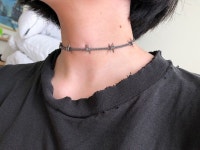 Made from a Sterling Silver Chain oxidized to bring out the accents in the chain. * Barbed wire is dull and will not hurt you(lol)... 