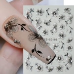 Glitter Blossom Nail Art Stickers Silver Nail Decals Self... with Fl… - 2024 | 꽃무늬 네일, 꽃 네일 아트, 플라워 네일