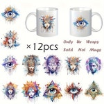12- Waterverf Oog Decoratieve Decal , DIY Klevende Wikkels voor Glazen... 및 커피 머그잔을 위한 DIY 접착 포장지, 머그잔 장식을... 