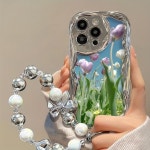 Blomstermønster med Armbånd til Iphone 15/14/13/12 Mobiltelefon Etui Anti-Fald Beskyttelsesetui til Apple 15 Pro Max Beskyttelsesetui... 