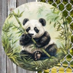Sinal de decoração de parede em metal com panda - 1 peça, 8 polegadas redondo, em alumínio resistente às intempéries, design de... 