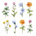 야생 꽃 수채화 일러스트 | Flower illustration, Flower drawing, Flower art