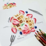 두번째 와플🍰🍓 먹그림 . . #illust #illustration #coloredpencil #colorpencil #onthetable #waffle #strawberry #blueberry... 