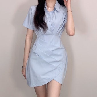 [MD추천!/3col] 고퀄리티 셔링 카라 반팔 셔츠 랩 미니 원피스 옆지퍼 튤립 스커트 허리잘록 핏보장 페미닌 청순 섹시 글램 오피스룩 하객룩...