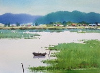 Pin page < 강변 이야기 3>Watercolor on paper 31×42cm - 2024 | 이야기