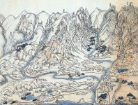 김오헌, 〈외 금강산 전도〉, 비단에 수묵담채, 각 75.5×100cm, 19~20세기 초, 강릉시 오죽헌박물관 소장