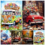 숫자 페인팅 다채로운 자동차 및 버스 페인팅 아크릴 페인트, 수제 성인 어린이 선물, 디지털 아트로 벽 장식