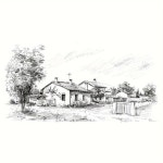 Temu｜매력적인 작은 마을 풍경 스케치 - 나무 디테일이 있는 집 연필 드로잉, 거실 & 침실을 위한 예술적인 홈 데코