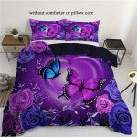 2/3pcs 블루 퍼플 로즈 침구 세트 이불 커버 세트 블루 퍼플 나비 패턴 이불 커버 보라색 침구 세트 국가 침구... 