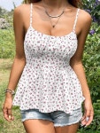 여름 보라-빨강 꽃무늬 직조 캐미 탑, 베이비돌 탑 Top tipo camisola de flores morado-rojo tejido, top tipo baby doll en...