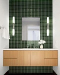 textures and tones and wood bath panels are added to step up the design aspects as … | 그린 타일, 화장실 디자인, 욕실 디자인