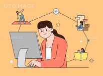 유토이미지 | N잡러시대 일러스트 : 여러 직업을 가진 여성 프리랜서
