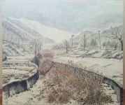 설경농촌풍경 화선지에 수묵담채 91×72 | 풍경화, 한국화