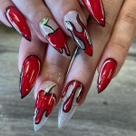 Cover Nail Tips Wearable - 863 Beyprern 24Pcs Almond False Nails with Red Flame Design Long Oval Fake | 할로윈 네일, 아크릴... 