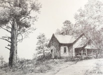 볼펜 드로잉 큰 나무가 있는 집