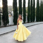 Cathy Yellow Strapless 로우 넥 댄스 파티 드레스 Draped Ankle-length vestidos de noiva 맞춤형 A 라인 지퍼 백 이브닝 드레스