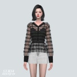 28 See-Through Frill Lace Blouse V3_28 시스루 프릴 레이스 블라우스 V3_여자 의상 | Sims4 Marigold the sims 4에 있는 핀