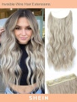 핀 붙임머리 invisible cable Extensión del pelo ceniza rubio Extensión del pelo natural onda Pedazo de peluca para mujeres sintético... 