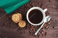 Cup Coffee Coffee Beans Dark Wooden Table - Stock Photo , #sponsored, #Beans, #Dark, #Cup, #Coffee #AD | 커피