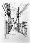 代針筆插畫에 있는 Meihouse님의 핀 | 풍경 스케치, 도시 풍경 드로잉, 거리 그림