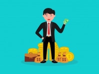 부자 사업가 돈 일러스트의 가방으로 서 | 프리미엄 벡터
