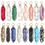 16 Pieces Healing Crystal Pendant Hexagonal Natural Crystal Pendant Pointed Quartz Gemstone Pendant Wire Wrapped Charms for... 