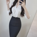 H라인 미디 스커트 하이웨스트 뒷트임 치마 : 로즈벨벳