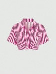 American Style Striped Short Fitted Blouse For Women 여성용 미국식 줄무늬 짧은 핏 블라우스 in 2024 | Amerikanischer stil... 