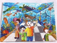 옥산상상그리다 미술교습소🧑🏻🎨🎨 on Instagram: “1점... #1점투시#원근법#아쿠아리움 #상상그리다미술” | 수채화 삽화, 초등학교 미술... 