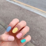 “💙💛💚 ⠀⠀⠀ ⠀⠀⠀ ⠀⠀⠀ ⠀⠀⠀ #봄네일 #풀컬러네일 #파스텔네일 #알록달록네일 #무광네일”