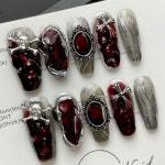 할로윈 가짜 네일 팁 10개, 스켈레톤 메탈 디자인 수제 프레스온 네일, 미디엄 나비 다이아몬드 캣츠아이 네일