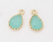 Mint Glass Teardrop Pendant Polished Gold-Plated - 2 Pieces <G0028-PGMT> | 반지