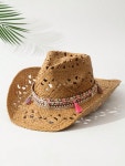 비닐 브리즈 비침 산호수 엑센트 밴드로 마무리된 편백솜모 모자 빈티지 in 2024 | Straw hat, Cowgirl hats, Women accessories