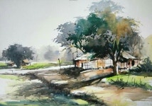 Pin by J.S LEE on 수채화 | Watercolor landscape paintings, Watercolor landscape, Village drawing