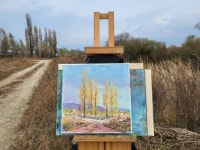 # 야외스케치 ~미루나무 풍경 ~2/백곡천 2022.11.12 /Palette Knife By oil painting/#유트브채널(신재흥) #풍경화 #유화 #진천 #artist... 