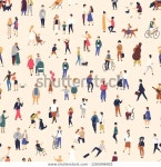 작은 사람들이 길을 걸어가는 끈끈한 패턴이다.남자, 스톡 벡터(로열티 프리) 1265996902 | Shutterstock | Cartoon styles... 