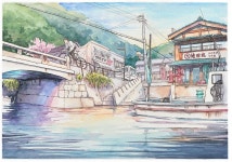 수채화로 완성한 도쿄의 일상 | 수채화 삽화, 수채화법, 풍경 그림