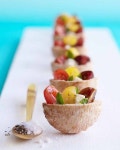 There is no recipe but the idea is individual mini salads in a mini french bread bowl .... love it! | 음식, 요리, 핑거푸드