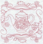 Teapot 3 (Redwork) design (H2881) from www.Emblibrary.com | 자수 도안, 자수, 스티치