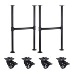 MUZIK 32 Inch Metal Table Legs with Casters, Black Painted Industrial Pipe Counter Bar Height Table Leg, 1 in Pipe, 32 in H x 14 in... 