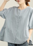 Loose Baby blue Button Linen Top Summer Baby blue-L(Fit for EU 42-44, US 10-12, UK/AU 14-16, IT 46-48 ) Loose Baby blue Button... 