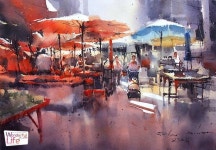 Direk Kingnok Title: Khonkaen market 2 Size: 35x50 cm | 수채화