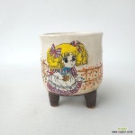 중고20)소형 민들레공방 캔디 그림분 흰색 약유광 원통형 공방 수제 화분 - 다육화분(Succulent Pot)