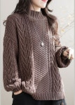 Khaki Cable Knit Sweater Tops High Neck Oversized Winter - Khaki / S(Fit for EU 38-40, US 6-8, UK/AU 10-12, IT 42-44) Khaki Cable... 