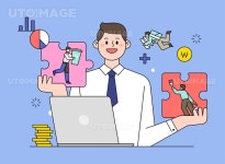 유토이미지 | N잡러시대 일러스트 : 여러 직업을 가진 남성 프리랜서