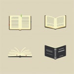 책, 지식 및 독서 키트. 펼친 책 픽토그램, 책 더미. 플랫 만화 화려한 벡터 일러스트 레이 션. | 프리미엄 벡터