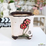 중형 다육화분 꽃담 정사각(빨간꽃 2개) 예쁜 색상 화려 잎꽂이 긴 - 다육화분(Succulent Pot)
