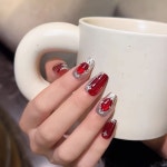 Uñas postizas artesanales de ojo de con cuentas de vidrio, forma de bailarina, longitud corta con diamantes de imitación, acabado... 